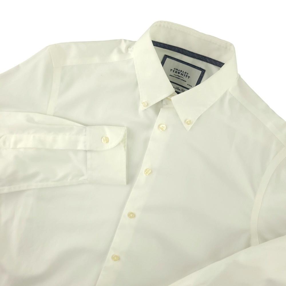 Charles Tyrwhitt Dress Shirt Mens 16 36 White Slim Fit Non Iron Button Down